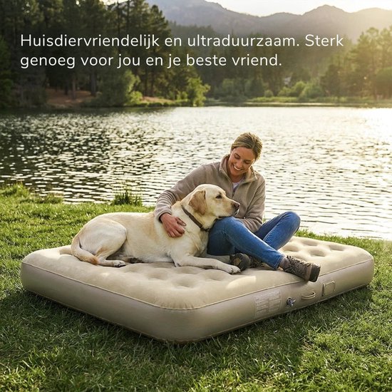 Damenzo - Opblaasbed - Luchtbed - Luchtbed met ingebouwde pomp - Luchtbed 2 persoons - LED verlichting - 200x150x25 cm - Beige van Damenzo — afbeelding 2