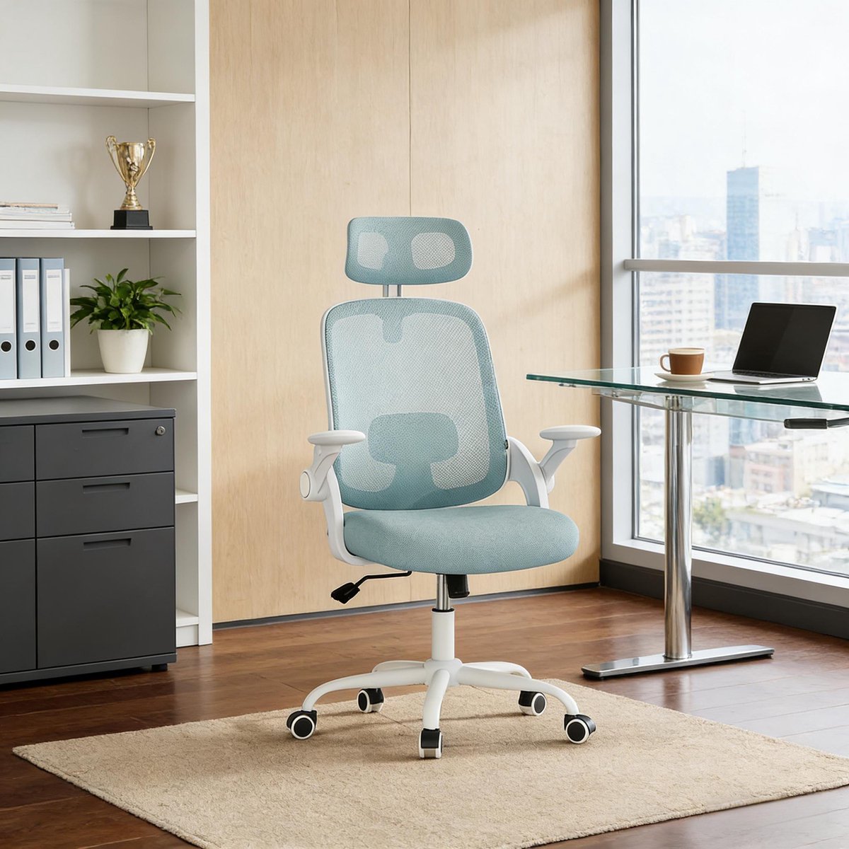 HAUSS SPOLE Bureaustoel - Ergonomisch Met Hoge Rugleuning - Kantelfunctie En Verstelbare Hoofdsteun - Voor Kantoor En Studeerkamer - Blauw