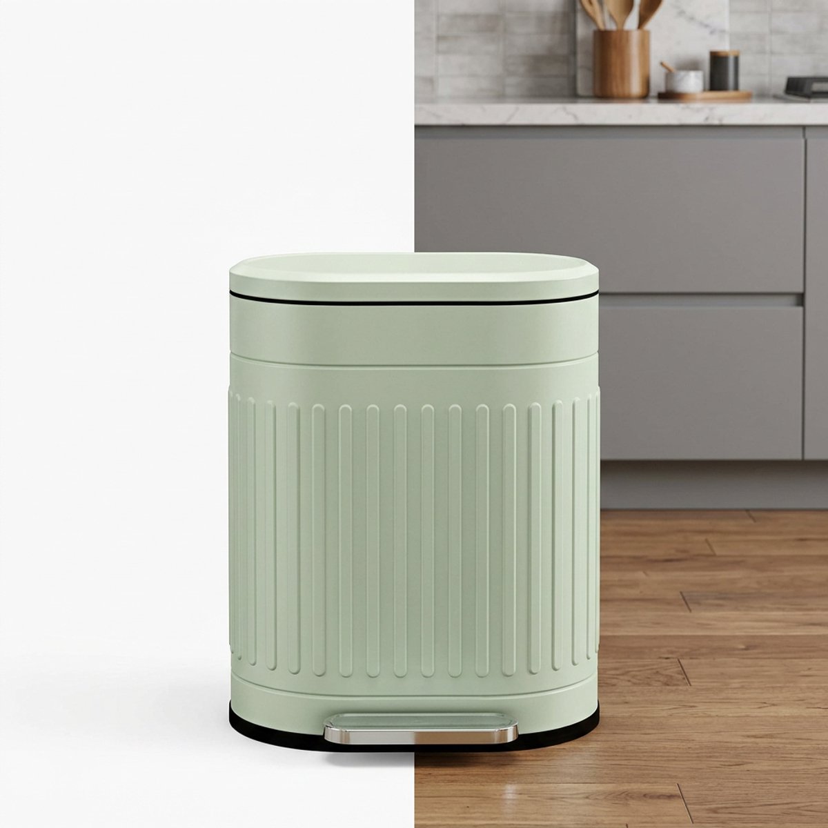 Prullenbak 1 vakken - Afvalscheiding - 20 L inhoud - Duo pedaalemmer Zilver- Afvalemmer 20 Liter - Recycle Afvalbak - Afvalscheidingsprullenbak - Hygiënisch Afval Scheiden - Keuken Vuilbak - Kantoor Prullenbakk - Groen