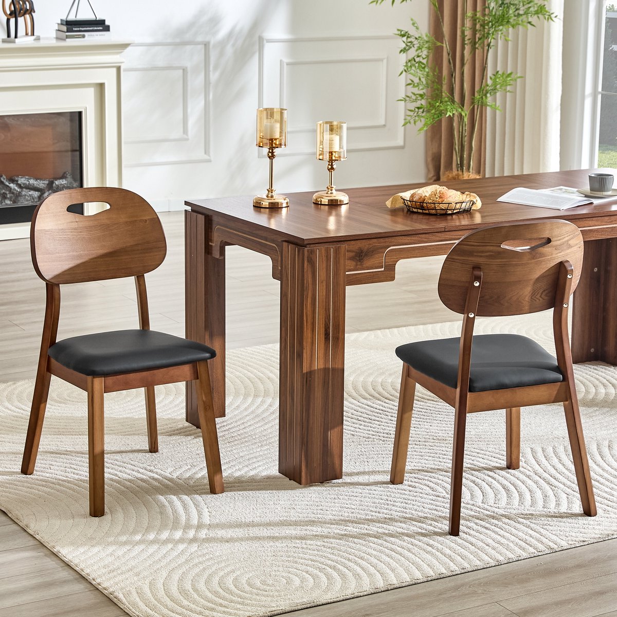Clruro Eetkamerstoel - Onbekend - Ovale rugleuning houten stoel met handgreep design gestoffeerd - Set van 2 - Onbekend - Onbekend Zwart