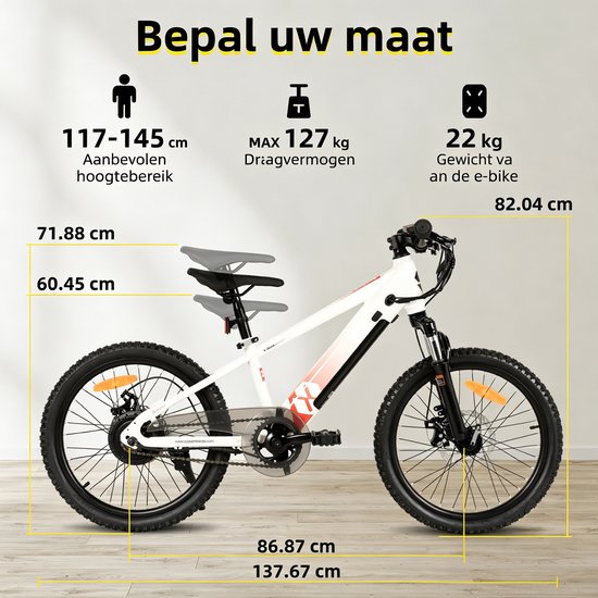 JOYSTAR 20 Inch Elektrische Kinder Mountainbike - 250W E-Bike voor Kinderen (7+ Jaar) - 25 km Actieradius - Met Verwijderbare Accu & Schijfremmen - Spaakwiel - Wit — afbeelding 5