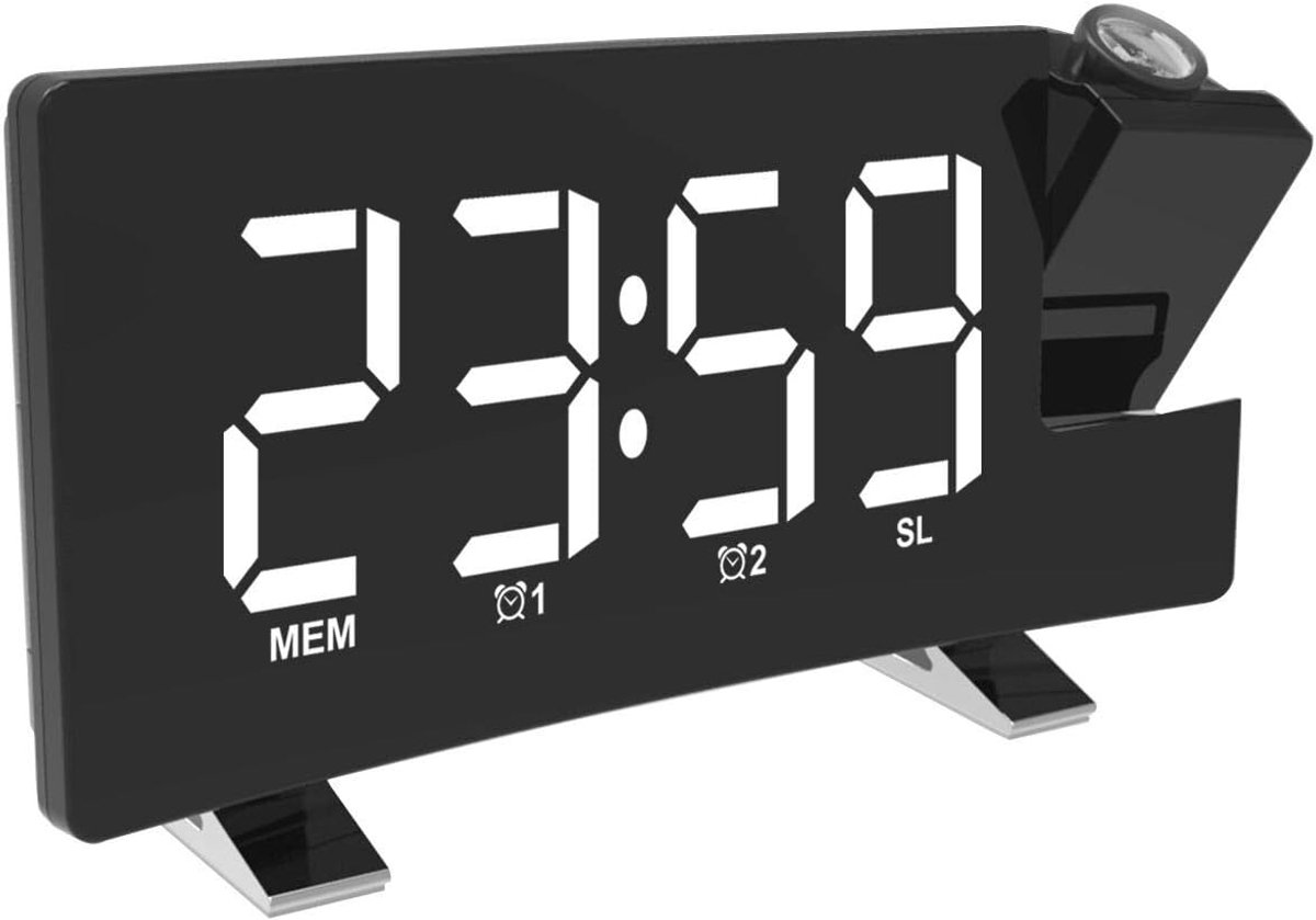 Projectie Wekker - Digitale Klok - Wakker Worden - 180 Graden Draaibaar - 7 Inch Display - Zwart