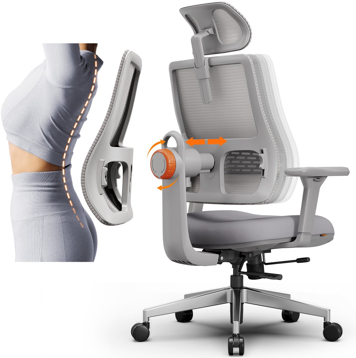 Newtral Ergonomische Bureaustoe - Computer Stoel - MAGICH003 - Lendensteun - 3D Armleuningen - 2D Hoofdsteunen - Draagvermogen 150 kg- Gamestoel