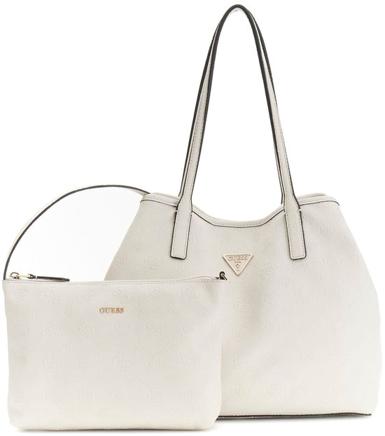 GUESS sac shopper Victtoria 2 in 1 Tote Stone Logo écru