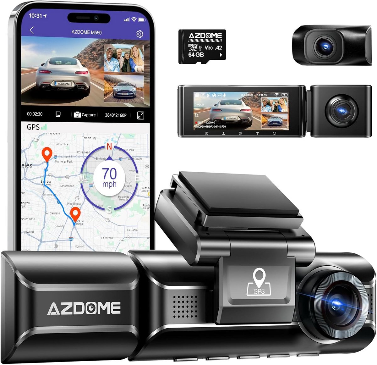 Dashcam Auto - Voertuigcamera - Veilige Ritten - 4K Voor en Achter - 3 Camera's - Zwart