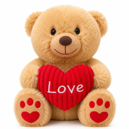 Teddybeer Lot (Bruin met Rood Hart Love) Pluche Knuffel 18 cm - Knuffelbeer Valentijnsdag Cadeau - Speelgoed Knuffels - Teddy Beer Love Liefde