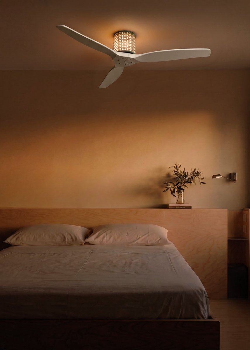 CREATE - Plafondventilator stil 40W (Ø132cm) - Sfeerlicht LED - Afstandsbediening - 6 snelheden - Programmeerbaar - WIND CALM CUSTOM RATTAN
