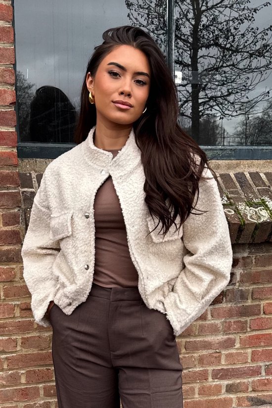 Veste Getdrezzed - Taille : L/XL - Blouson aviateur en teddy avec fermeture à boutons-pression beige clair