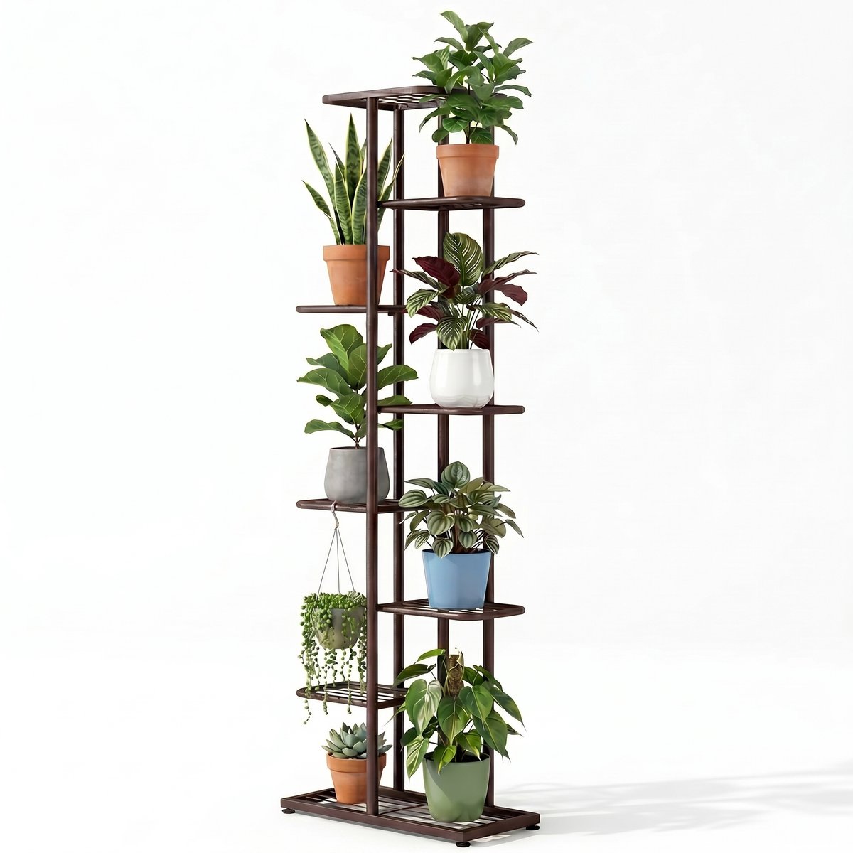 Aiverig® Plantenstandaard 8 Lagen – Plantenrek voor 9 Planten of Bloemen – Voor Binnen & Buiten – Voor Tuin, Balkon of Woonkamer – Modern Minimalistisch – Bruin – 141 CM Hoog