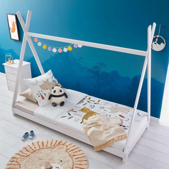 Kinderbed Tipi - Speelhuis bed - Zelfstandig slapen - Massief grenenhout - 90x200 cm - Wit — afbeelding 3