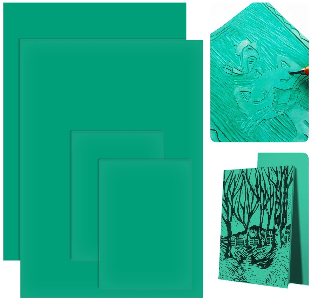 Dailygoods- Linolsnijplaat Groen - Linoleum Snijset - 2x A4 + 2x A6 - PVC Zachte Kleefplaat - Duurzaam - Creatieve Projecten - Snijplaat