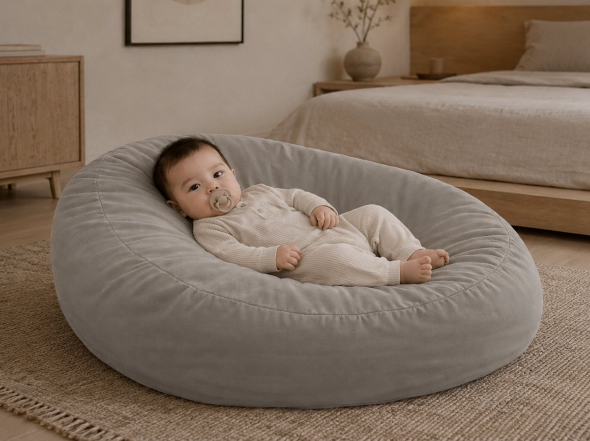 Bedrebel - Baby relax hoes voor voedingskussen zwangerschapskussen - 100% katoen percale - taupe - Japandi taupe - anti doorzakken clip - baby relaxhoes