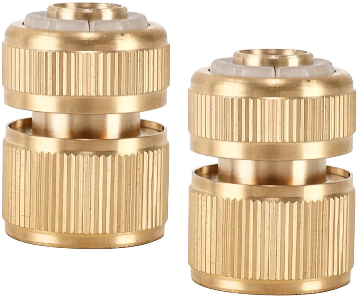 Dailygoods- Snelkoppeling Messing - 2 Stuks - Slangkoppeling - Tuinslang - Eindverbinder - Gereedschap - Geel - Slangconnector