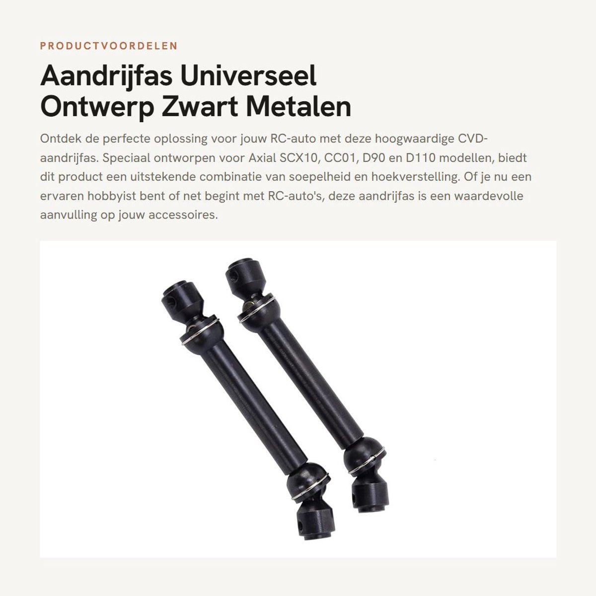 Dailygoods Aandrijfas - Universeel Ontwerp - Zwart - Metalen Cardanas - Geschikt voor Axial SCX10/CC01/D90/D110 - 2 Stuks