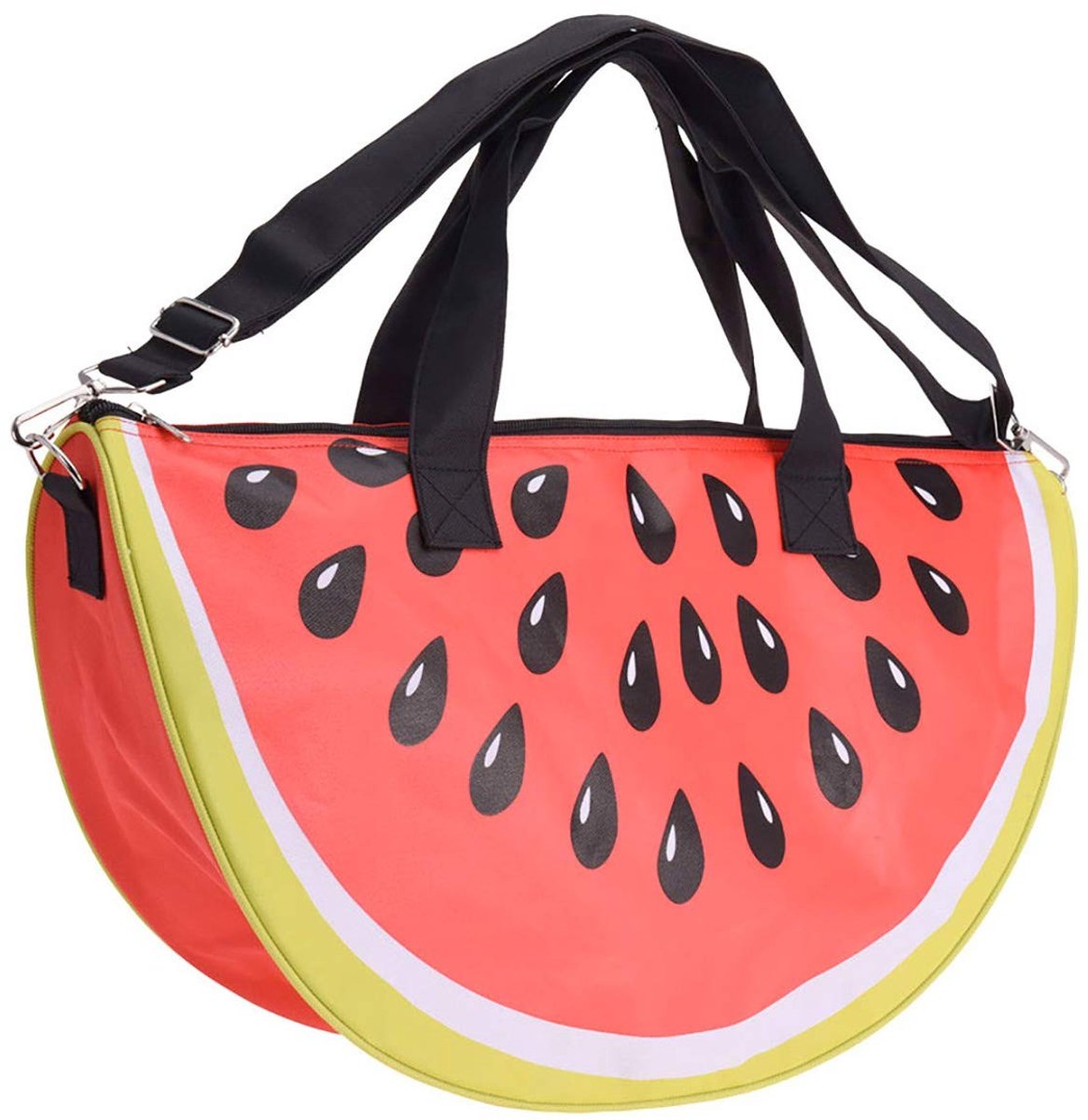 Dailygoods- Strandtas met rits - Shopper in fruitdesign - 49 x 28 x 15 cm - Verstelbare schouderriem - Ruimte voor boodschappen - 100% polyester - Boodschappentas