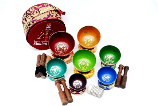 Set van 7 Chakra Klankschalen voor Healing en Meditatie, Handgemaakt in Nepal van Merkloos — afbeelding 4