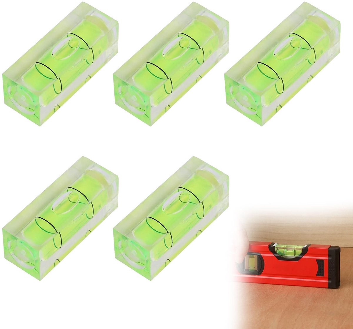 Dailygoods- Waterpas Mini - 5 Stuks - Compact en Draagbaar - Precisie Meting - Hoogwaardige Materialen - Afmetingen 15 x 15 x 40 mm