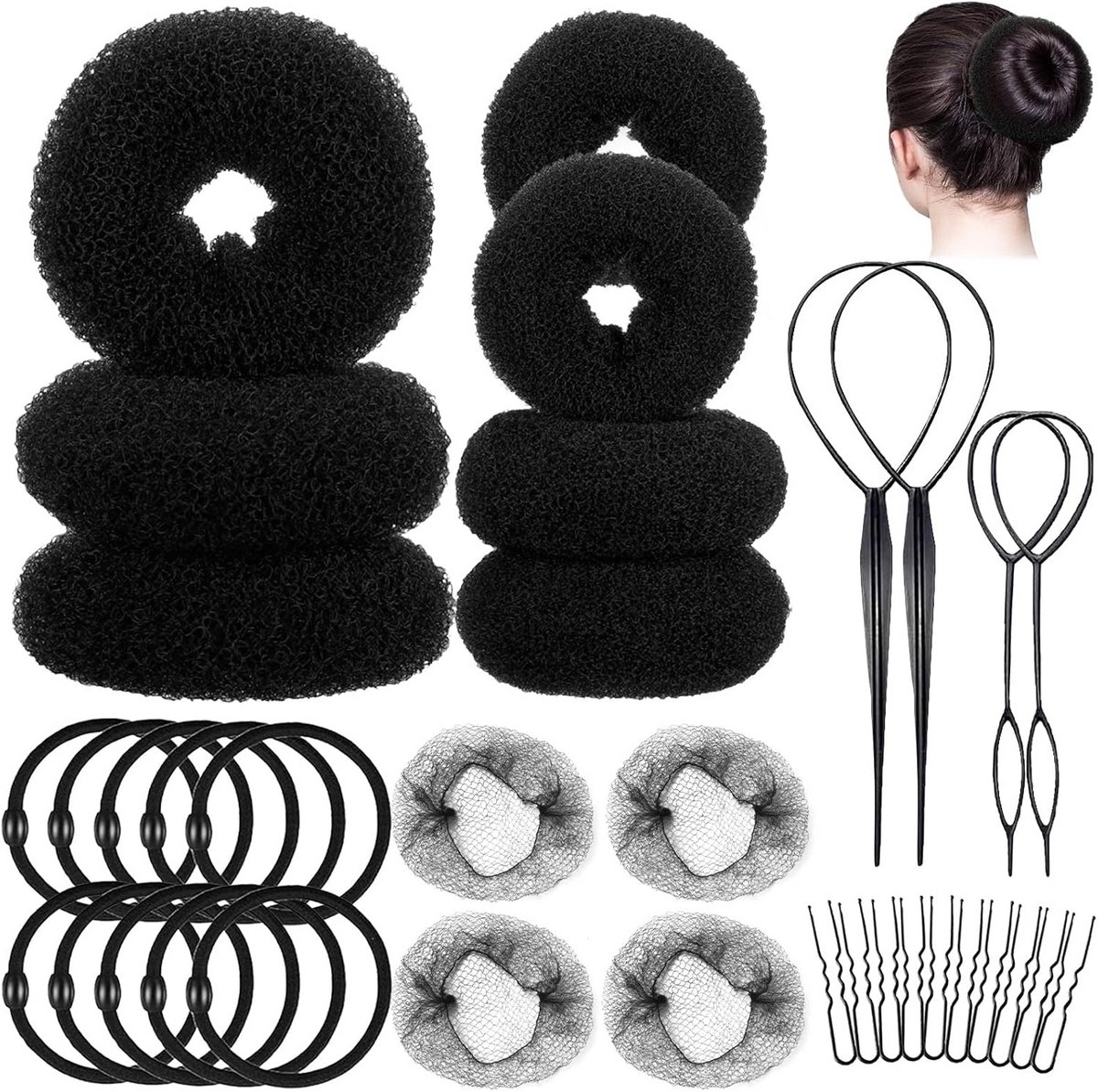Haarstyling set - Knotvuller Haarknot maker - Kapsel creëren - Lichtgewicht en wasbaar - 35 stuks - Bruin