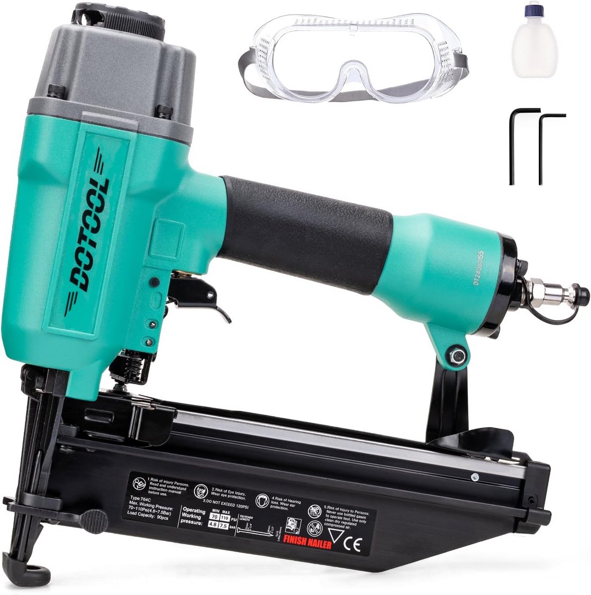 Pneumatisch Nagelpistool - Afwerkingsnagels - Houtbewerking Projecten - Gereedschapsvrije Diepteaanpassing - 1" tot 2-1/2" - Grijs