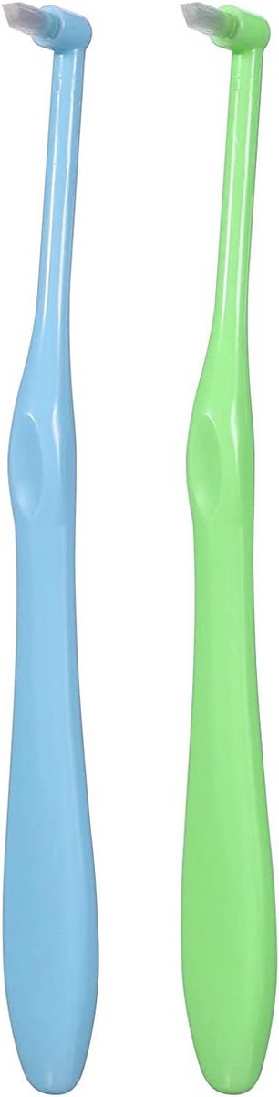 Tandenborstel Set - Enkele Tuft Borstel - Gerichte Reiniging - Afgeronde Kop - 2 Stuks - Groen en Blauw
