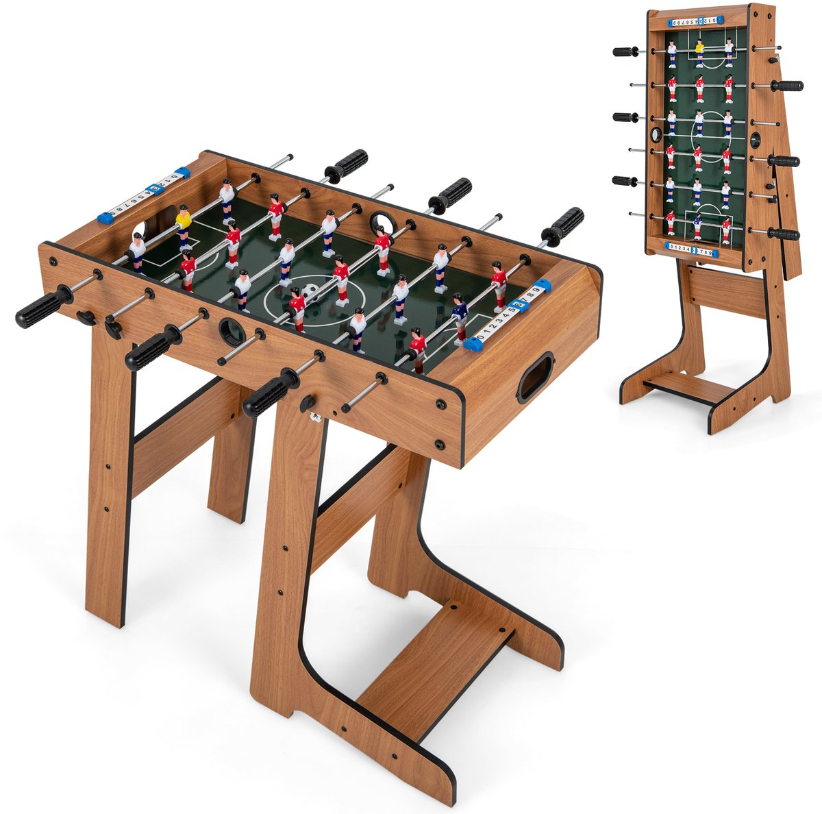 KOMFOTTEU Tafelvoetbal Spel - tafelkicker met 18 speelfiguren en 2 voetballen - Voetbal tafel - Mini voetbaltafel - kickertafel voor kinderen en volwassenen- houtlook