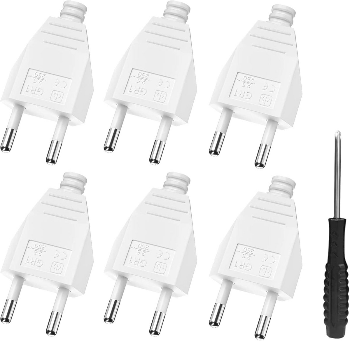 Platte Stekkers - Stroomadapters - Apparaten Aansluiten - Vlamvertragend Materiaal - 6 Stuks - Wit