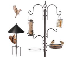 Vogelvoederstation Kit - Vogelvoederpaal Set - Vogels Voeren - Verstelbare Haken - 231 cm Hoog - Zwart