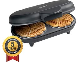 Gaufrier double Bestron pour gaufres coeur classiques, gaufrier avec revêtement antiadhésif et voyant lumineux, 1000 watts, couleur : Zwart