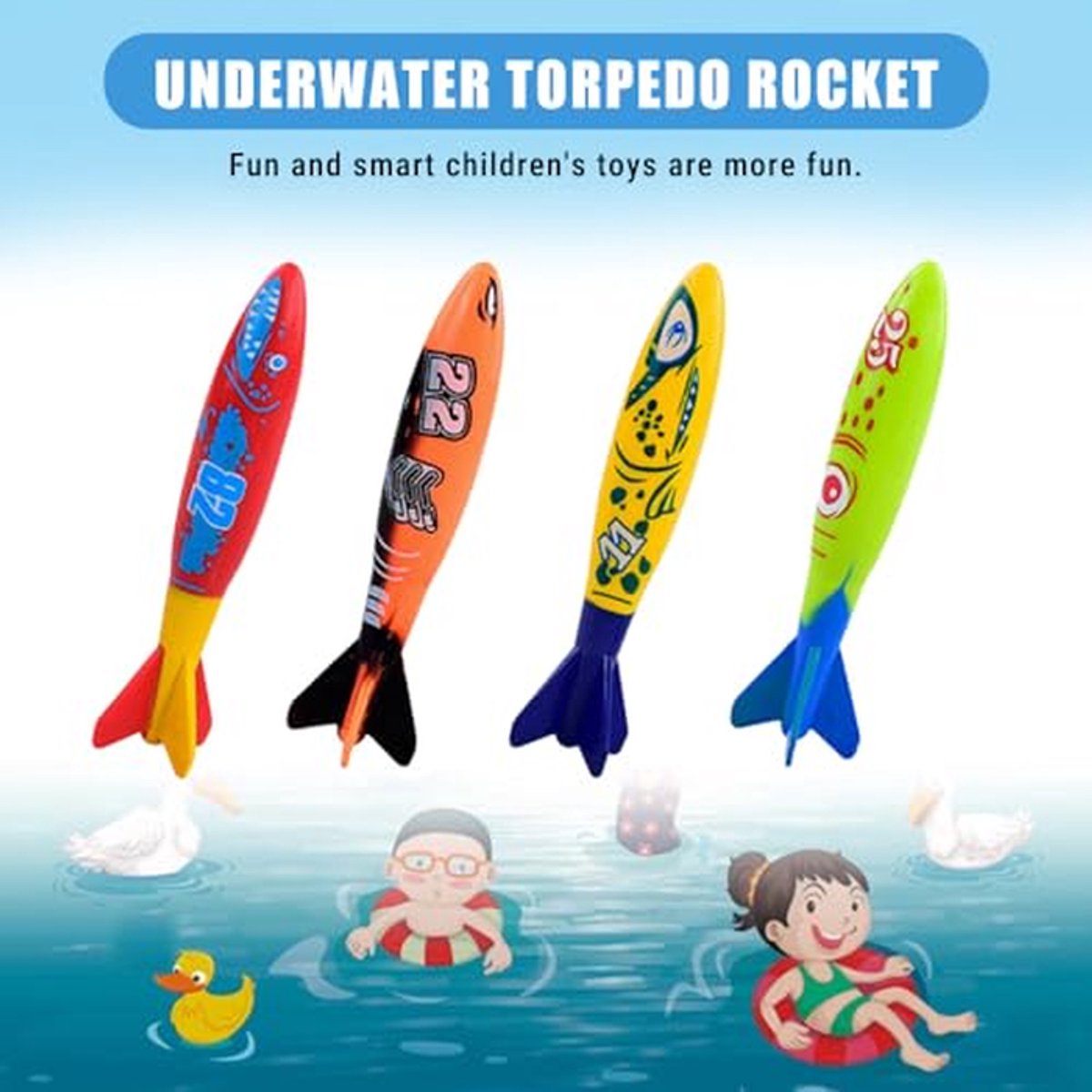 Duikspeelgoed Set - Waterraketten - Zwemvaardigheid Leren - Stabiel Ontwerp - 4 Stuks - Vrolijke Kleuren — cadeau in Spellen & Speelgoed - foto 5