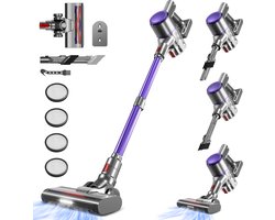 Elekiatech Steelstofzuiger- 46000Pa - 50 Minuten Gebruikstijd - 8 Kegel Filtersysteem Steelstofzuiger Draadloos - 1,5 L Stofbak - 2200 mAh Accu - voor Tapijten en Harde Vloere - Paars