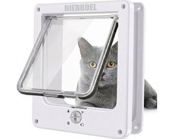 Dierboel Kattenluik Wit met Tunnel – 4 Vergrendelingsstanden – Weerbestendig met tochtstrip – Maat L