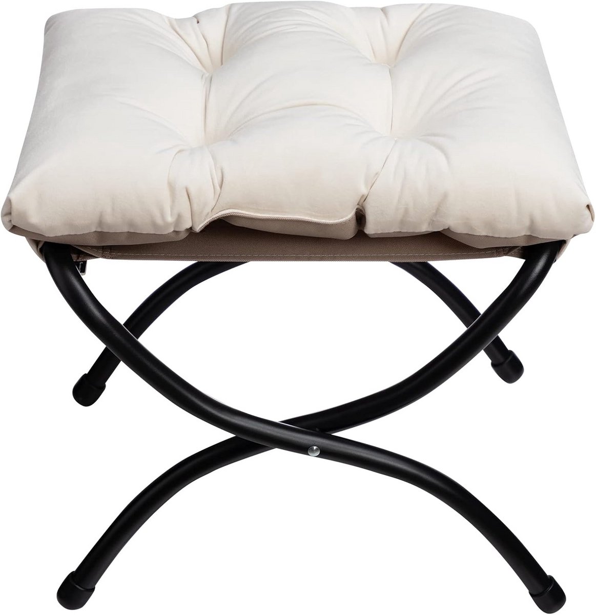 Opvouwbare Voetenbank - Ottomaanse Kruk - Ontspanning Thuis - Stabiele Metalen Poten - 47x36x36 cm - Beige