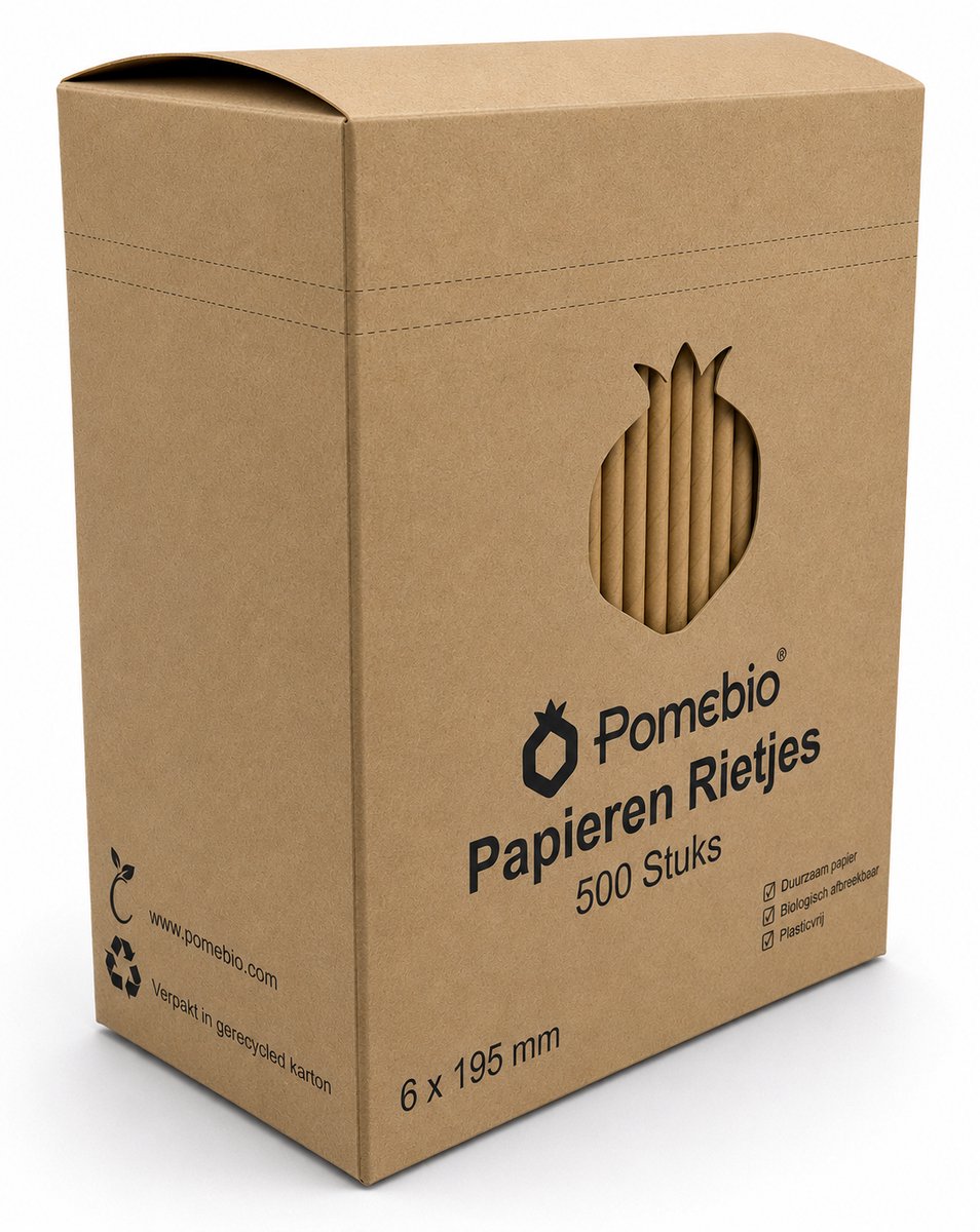 Pomebio papieren rietjes - kraft - 6x195 mm - doos à 500 stuks