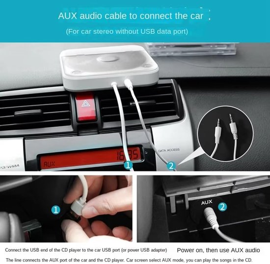 Universele externe auto-cd-speler - Draagbare cd-speler met AUX-kabel, aan te sluiten op de USB-poort van de auto, verliesvrije verbinding — afbeelding 3