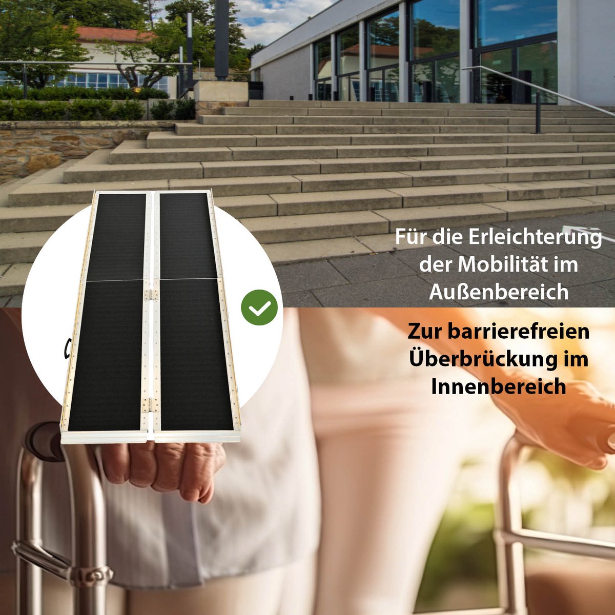 TRUTZHOLM - Rolstoelhelling 2-Voudig Inklapbaar - 213 cm - 272 kg - Aluminium Grijs/Zwart - Koffer Oprijplaat Rollator Drempelhulp