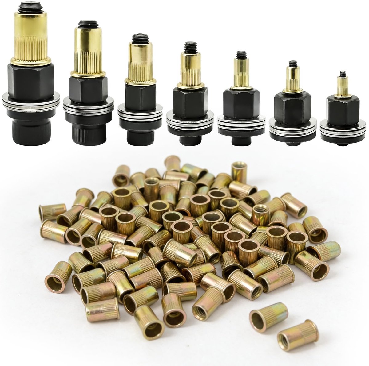 Dailygoods- Klinkmoertangset 7 Stuks - Klinkmoeren M3/M4/M5/M6/M8/M10/M12 - Handmatige Klinkmachine - Koolstofstaal - Duurzaam en Verzinkt - Klinknageltang