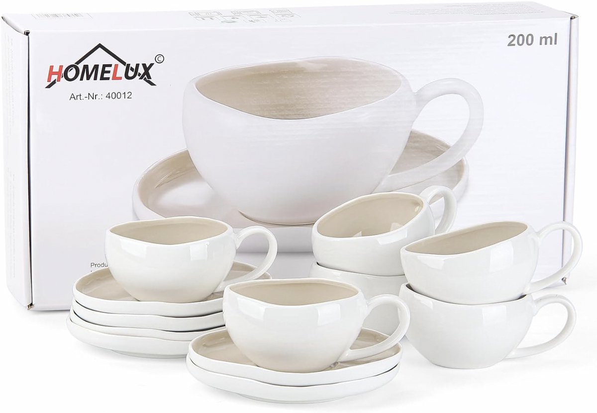 Homelux Cappuccino kopjes - 200 ml koffiekopjes met schoteltjes - Koffieservies voor 6 personen - Cappuccino kopjes - Keramische koffiemok voor koffieliefhebbers - Cappuccino, latte, americano en thee - Lichtbeige