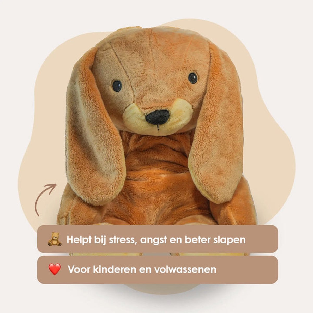 Lotgenootje Verzwaringsknuffel Konijn - 45cm/2kg - Verzwaarde Knuffel - Weighted Stuffed Animal - Sensorisch Speelgoed - Zware Knuffel Anxiety - Plushie — afbeelding 9