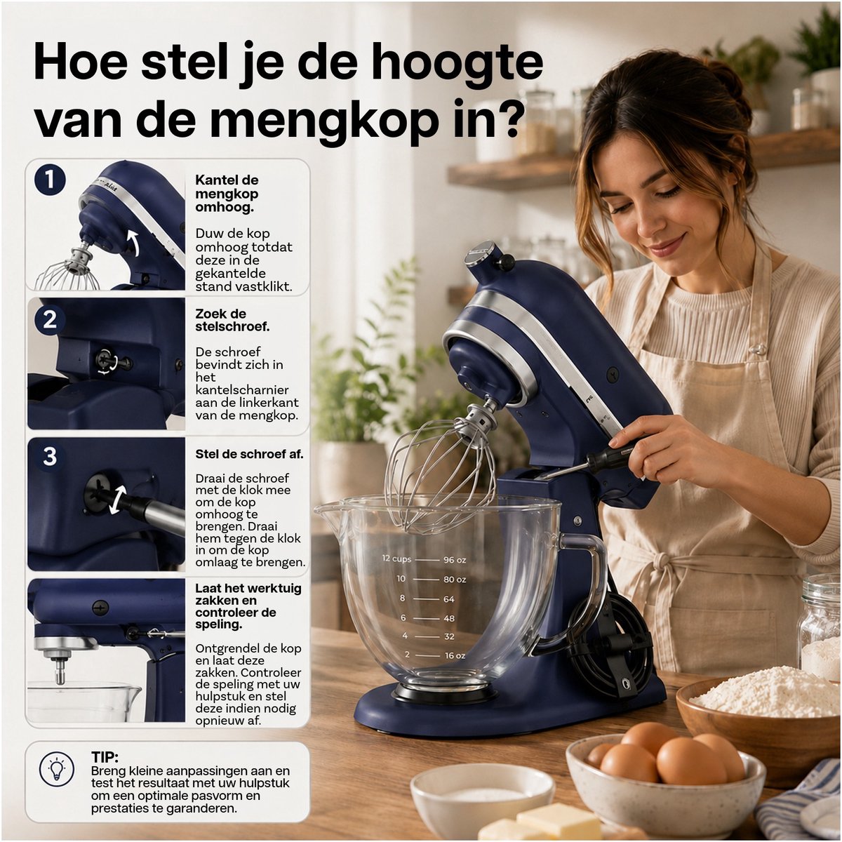 Glazen Mengkom voor KitchenAid 4.3, 4.7/4.8L Tilt-Head Stand Mixer Artisan & Classic Serie van MMOBIEL – 4.8L Glazen Kom met Handvat, Schenktuit & Maataanduiding – Enkel Handwas thumbnail 5