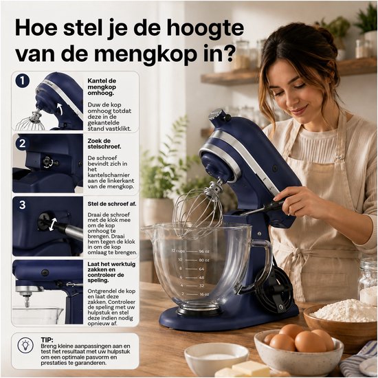 Glazen Mengkom voor KitchenAid 4.3, 4.7/4.8L Tilt-Head Stand Mixer Artisan & Classic Serie van MMOBIEL - 4.8L Glazen Kom met Handvat, Schenktuit & Maataanduiding - Enkel Handwas — afbeelding 2
