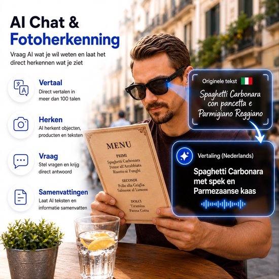 Vosoi Smart Bril met Camera - AI Smart Glasses - Slimme Bril met 8MP Camera - Ai bril - 3 Sets glazen - Inc. Oplaadhoes - Spycam - Spy Camera WiFi met App — afbeelding 5