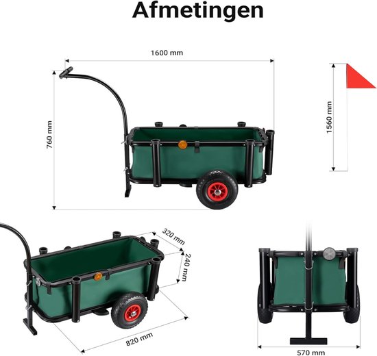 QUOVO® Bolderkar Opvouwbaar Luchtbanden - Bolderkar - Bolderkar Opvouwbaar - Zwart/Groen - 50cm x 50cm x 80cm van Quovo — afbeelding 5