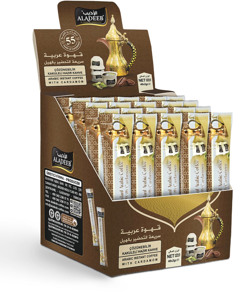 Aladeeb Premium - Instant Arabic Coffee With Cardamom Voordeelverpakking - Mırra Kaffee - 48 Sticks x 2 gr