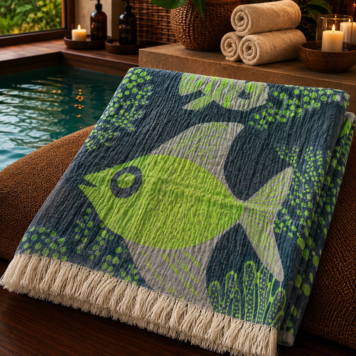 Jacquard Strandlaken Peshtemal 100x180 cm – Dubbelzijdig Design met Twee Kleuren – Geverfd Garen – 100% Natuurlijk Katoen – Lichtgewicht, Sneldrogend & Zandvrij – Ideaal voor Strand, Sauna en Reizen