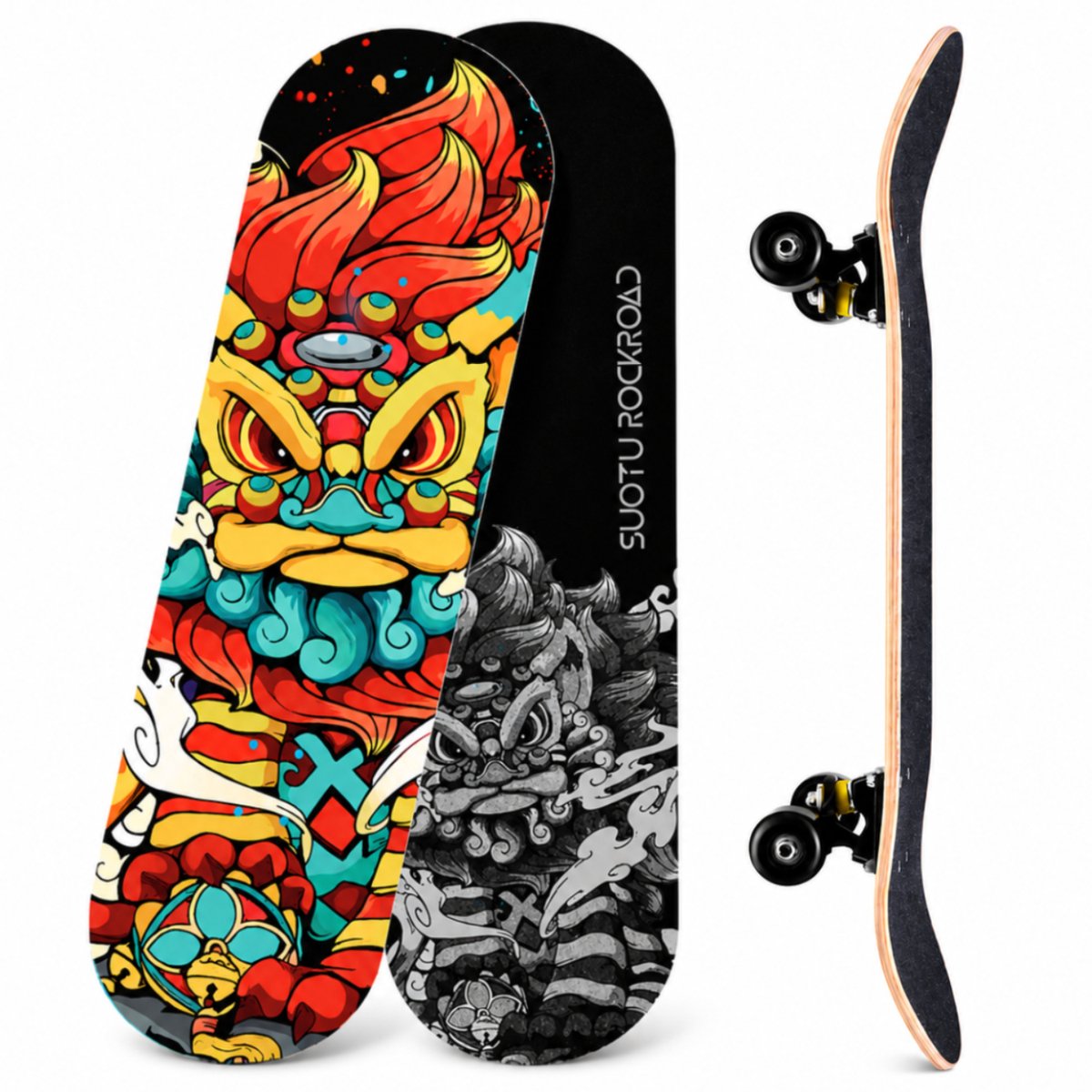 Suotu Skateboard 80x20cm ABEC-9 95A schokabsorptie Jongens Meisjes Volwassenen Skateboards Plain