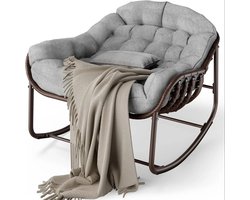 Jently schommelstoel - moderne wicker - loungestoel - fauteuil - oversized - met dik kussen - voor buiten en binnen - grijs