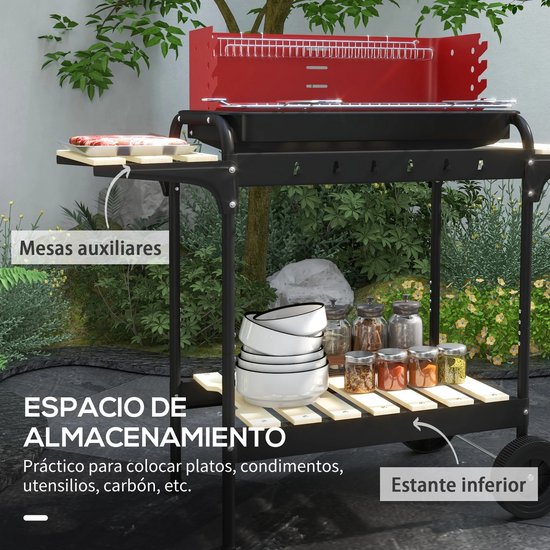 Roossentials houtskoolbarbecue - Barbecue - Grill - In hoogte verstelbaar - Met wielen - Met as opvanger - Zwart — afbeelding 4