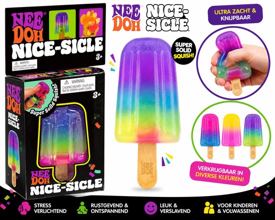 NeeDoh Ice Nice Sicle Squishy – Fidget Speelgoed & Stressbal – Super Soft Sensory Toy Ijsje – Assorti Kleuren – Vanaf 3 Jaar