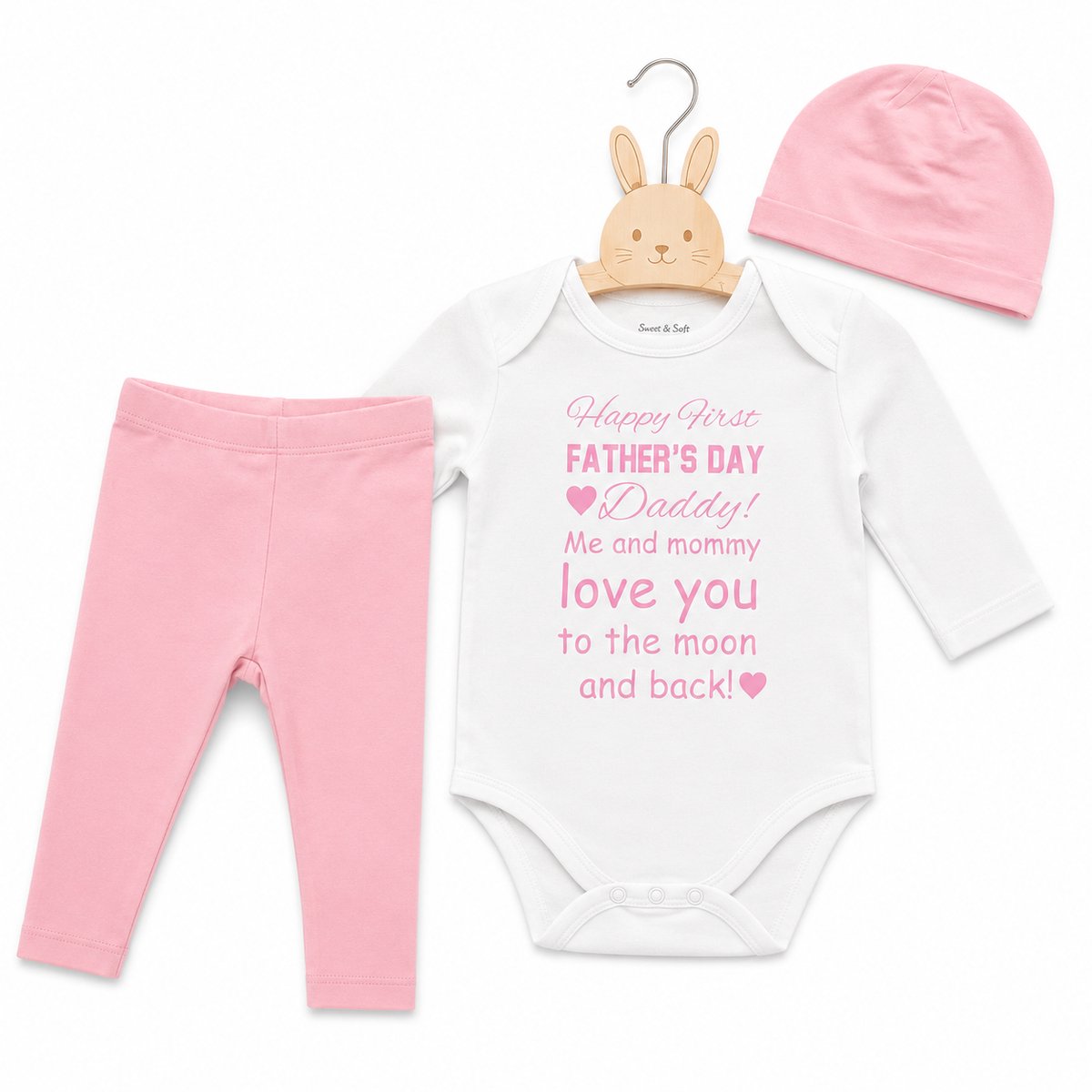 set romper papa baby met tekst roze meisje happy first fathers day eerste vaderdag 50-56