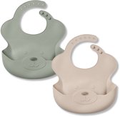 Broemba Siliconen Slabbetjes met Opvangbak - Set van 2 Stuks - Slabber voor Baby - Beige en Groen